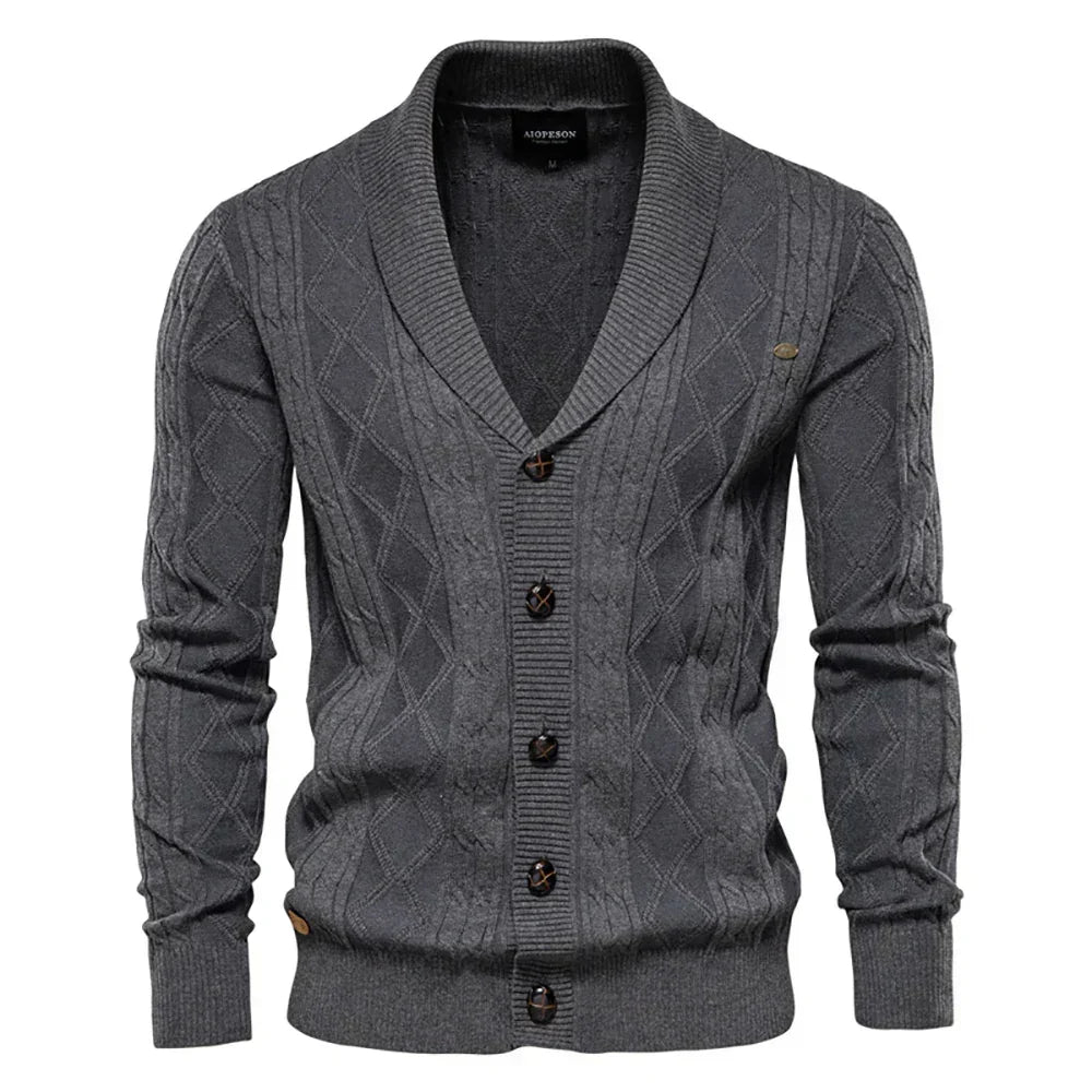 Men's Cable Knit Button-Through Shawl Cardigan