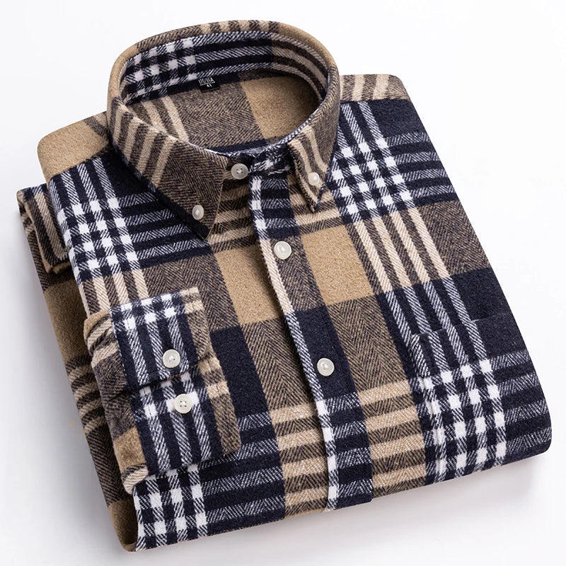 Men's Check Flannel Button-Down Collar Shirt