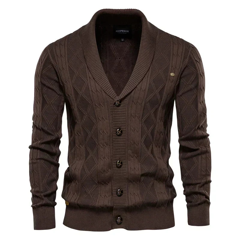 Men's Cable Knit Button-Through Shawl Cardigan