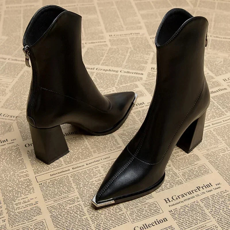 Women's Pointed Block-Heel Ankle Boots