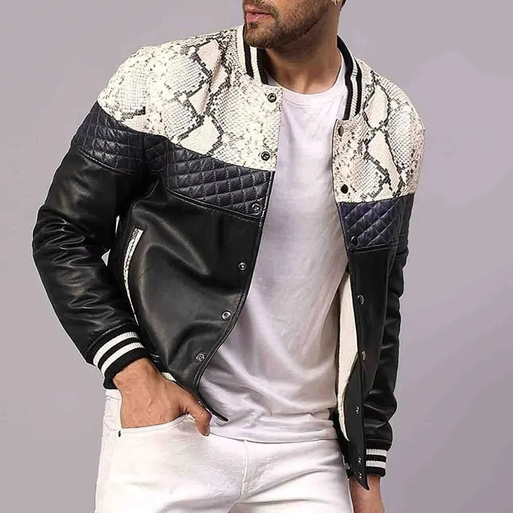 Men's Slim Fit Stand Collar Leather Blouson