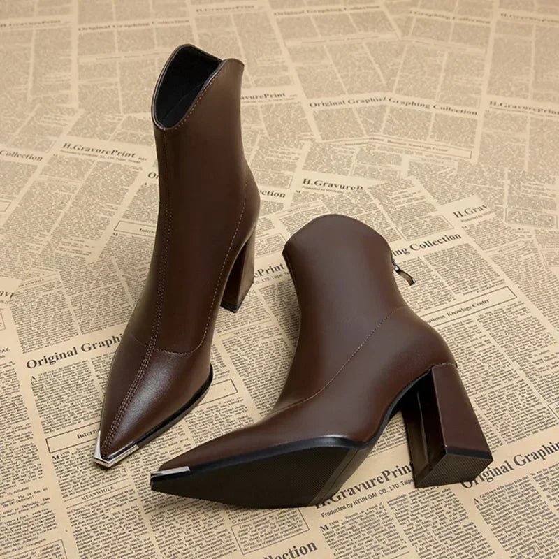 Women's Pointed Block-Heel Ankle Boots