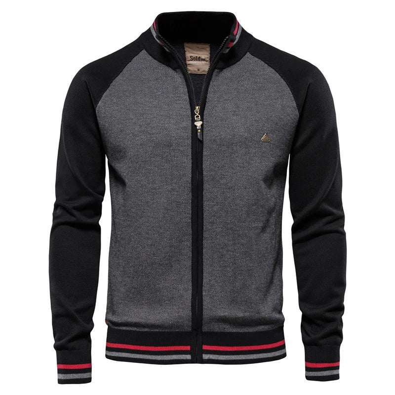 Men's Two-Tone Ribbed Funnel Neck Zip Jacket