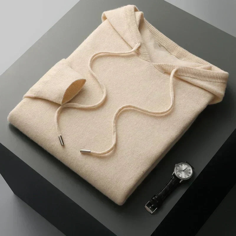 Men's Knitted Drawstring Hooded Top