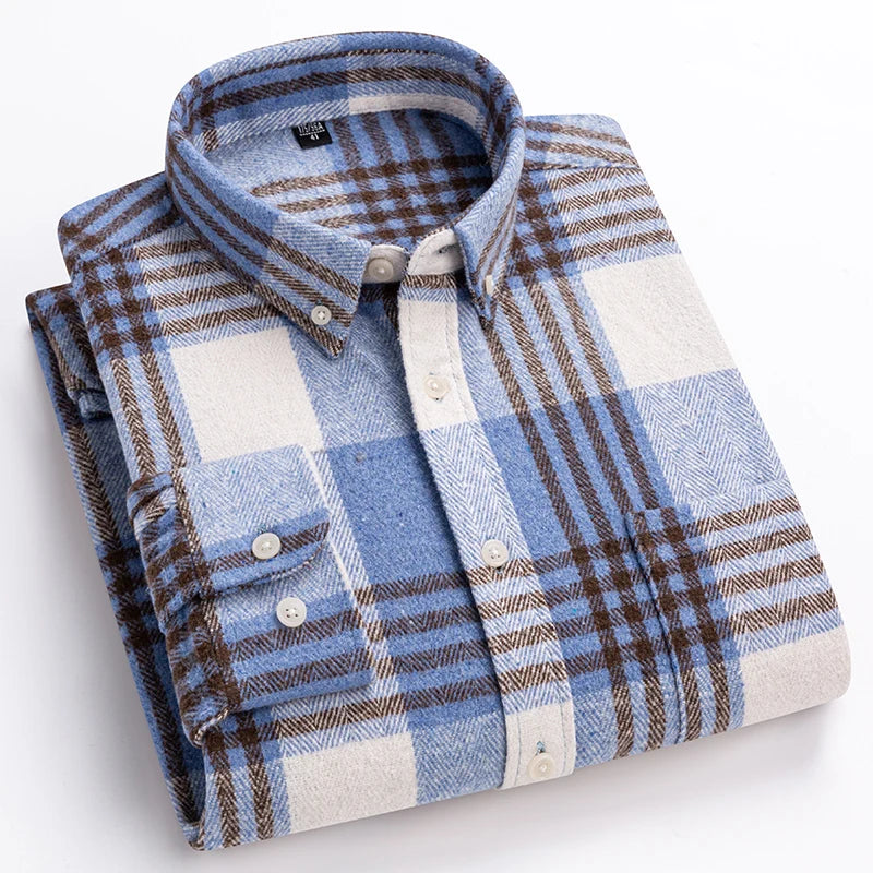 Men's Check Flannel Button-Down Collar Shirt