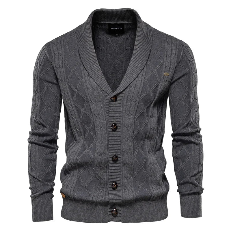 Men's Cable Knit Button-Through Shawl Cardigan