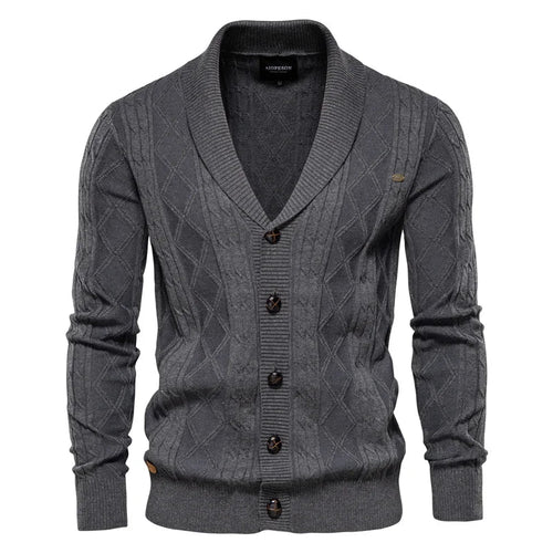 Men's Cable Knit Button-Through Shawl Cardigan