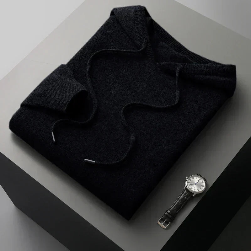 Men's Knitted Drawstring Hooded Top