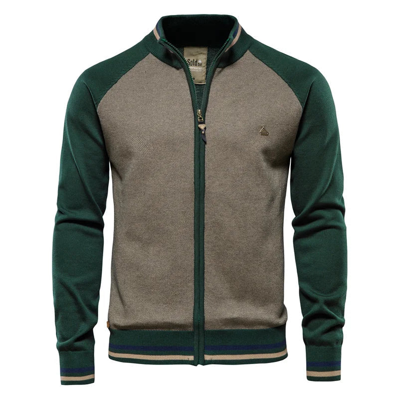 Men's Two-Tone Ribbed Funnel Neck Zip Jacket