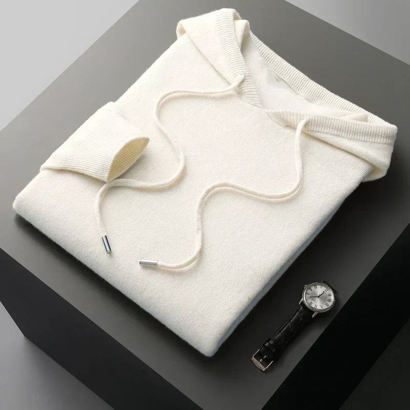 Men's Knitted Drawstring Hooded Top