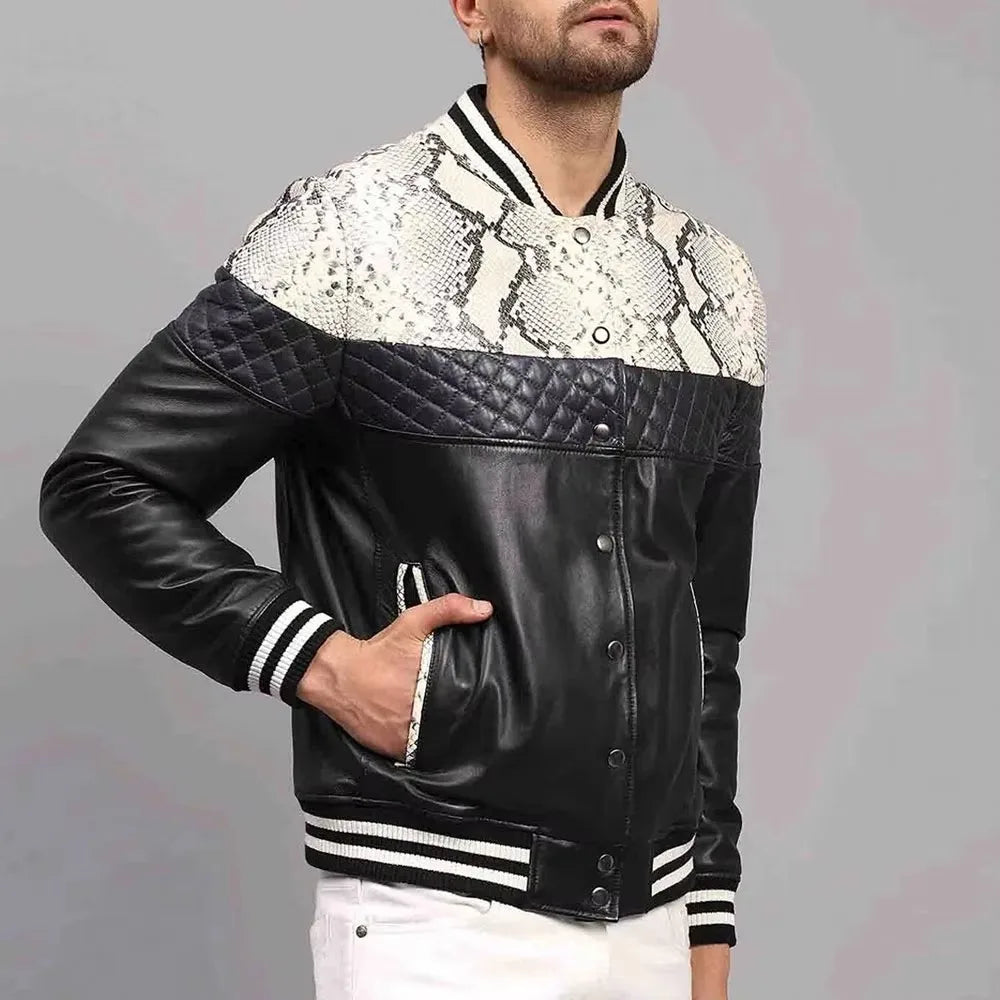 Men's Slim Fit Stand Collar Leather Blouson
