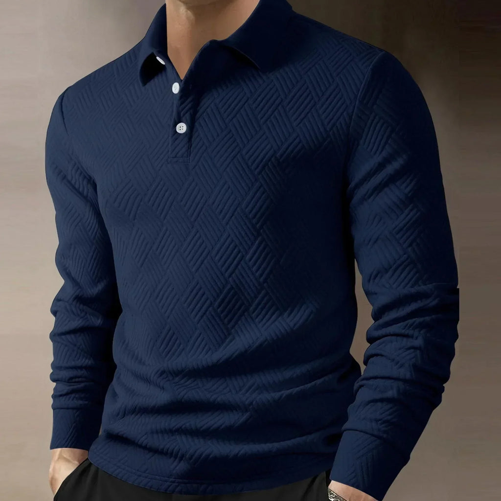 Men's Textured Knit Long Sleeve Polo