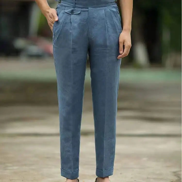 Men's Tailored High-Waisted Linen Trousers