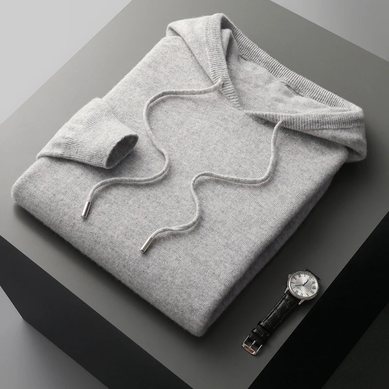 Men's Knitted Drawstring Hooded Top