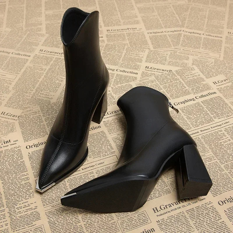 Women's Pointed Block-Heel Ankle Boots