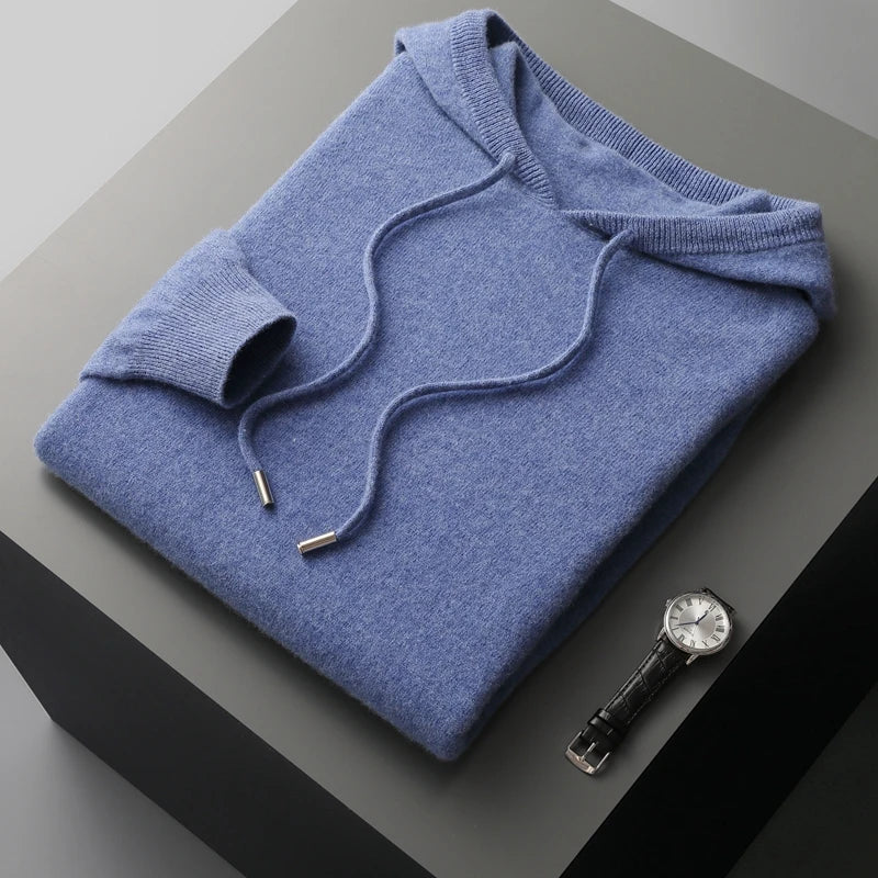 Men's Knitted Drawstring Hooded Top
