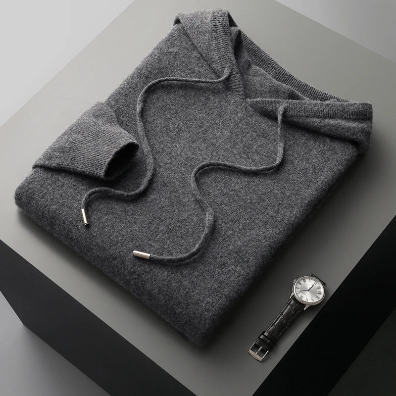 Men's Knitted Drawstring Hooded Top