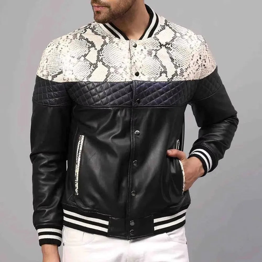 Men's Slim Fit Stand Collar Leather Blouson
