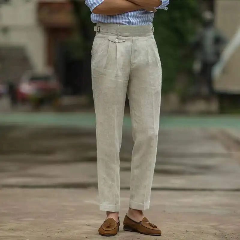 Men's Tailored High-Waisted Linen Trousers