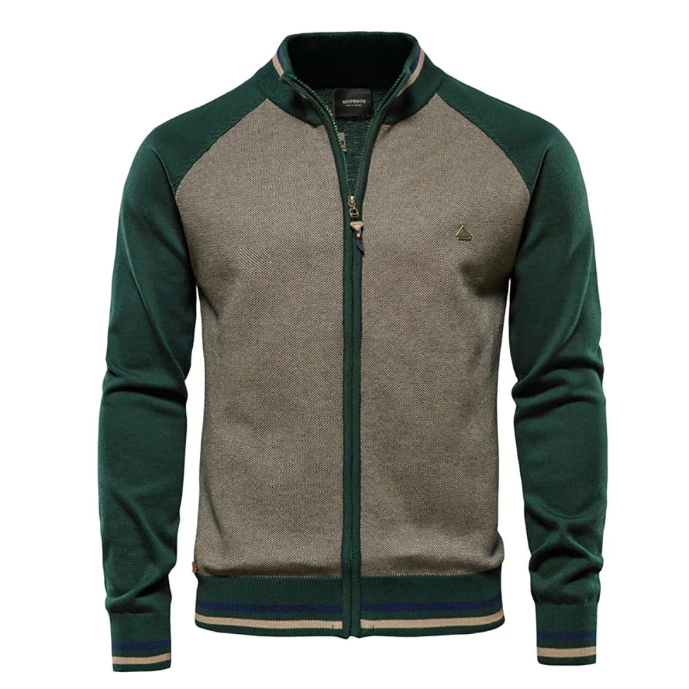 Men's Two-Tone Ribbed Funnel Neck Zip Jacket