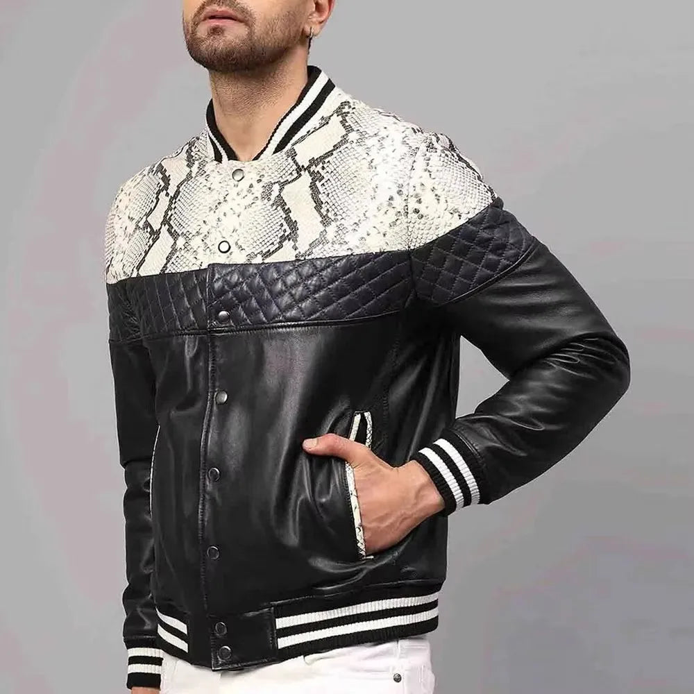 Men's Slim Fit Stand Collar Leather Blouson