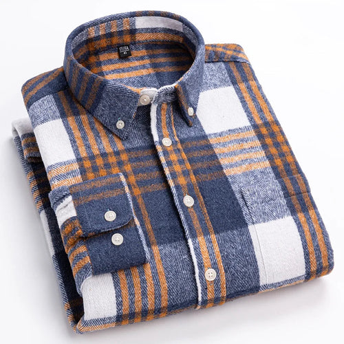 Men's Check Flannel Button-Down Collar Shirt