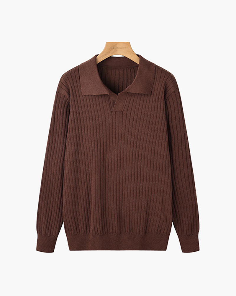 Men's Slim-Fit V-Neck Ribbed Knit Polo Jumper