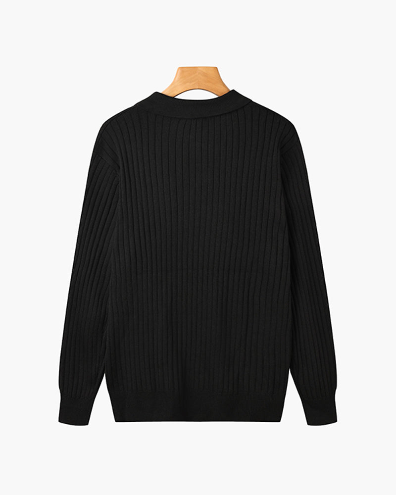 Men's Slim-Fit V-Neck Ribbed Knit Polo Jumper