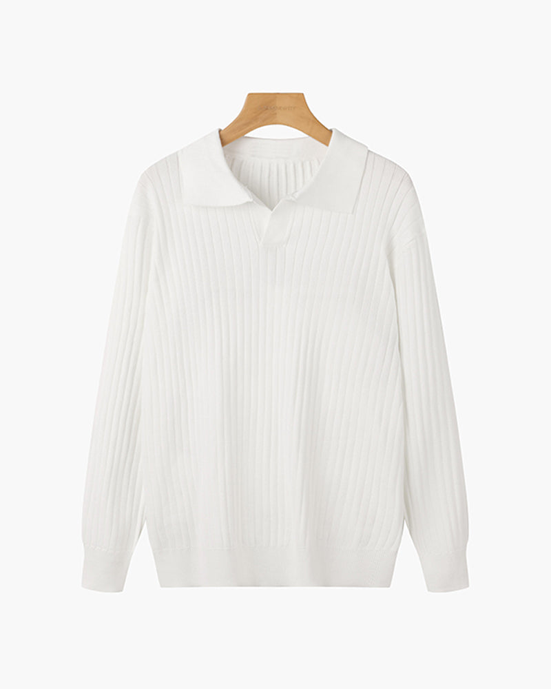 Men's Slim-Fit V-Neck Ribbed Knit Polo Jumper