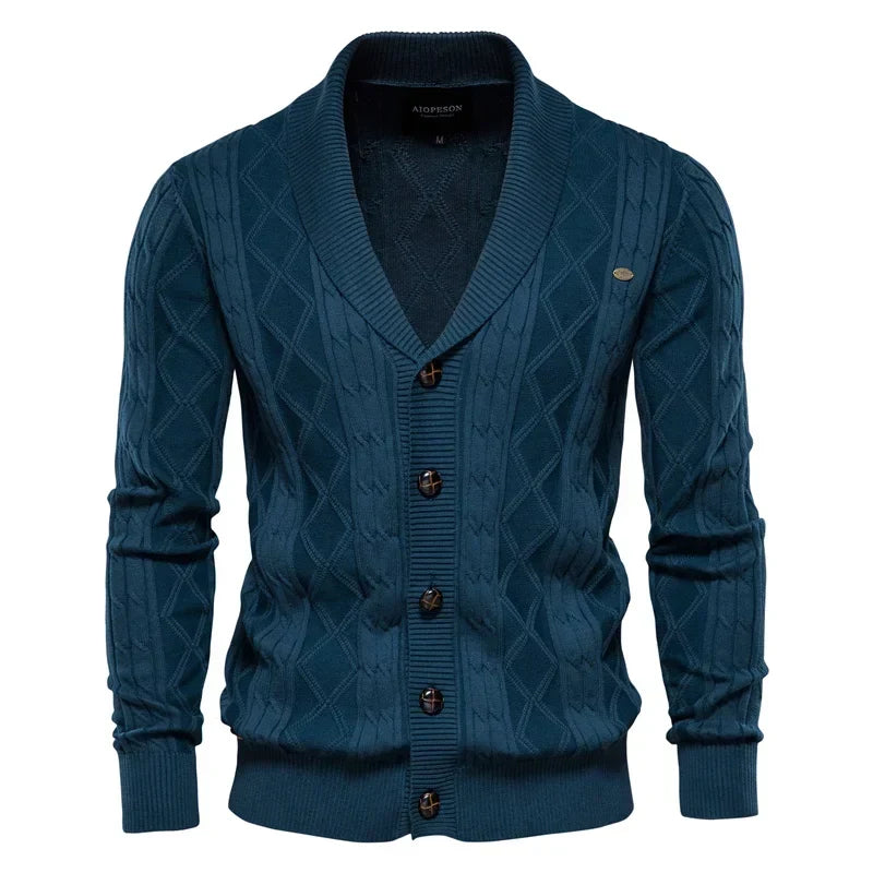 Men's Cable Knit Button-Through Shawl Cardigan