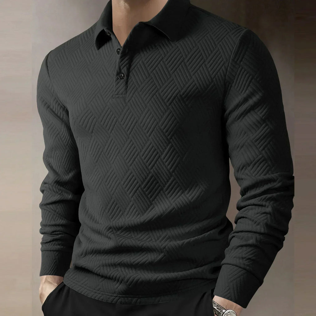Men's Textured Knit Long Sleeve Polo