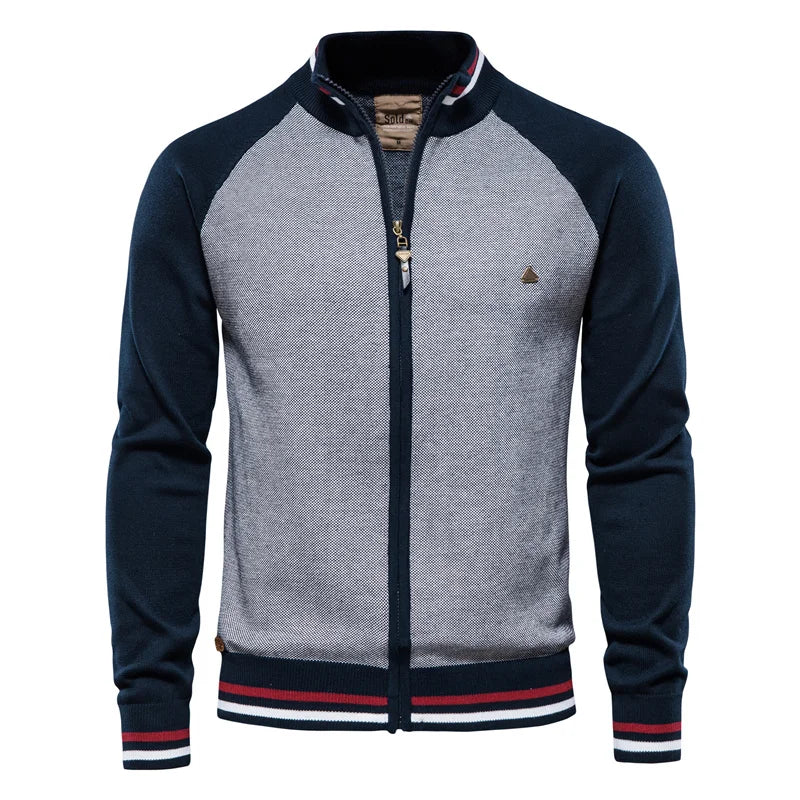 Men's Two-Tone Ribbed Funnel Neck Zip Jacket