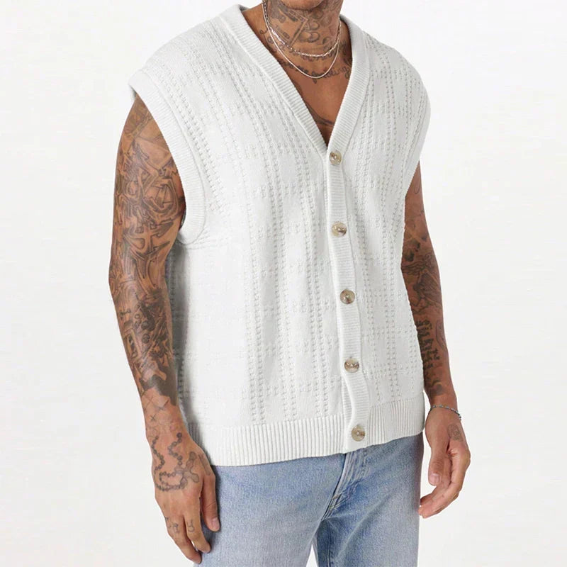Men's Textured Knit Button-Front Gilet
