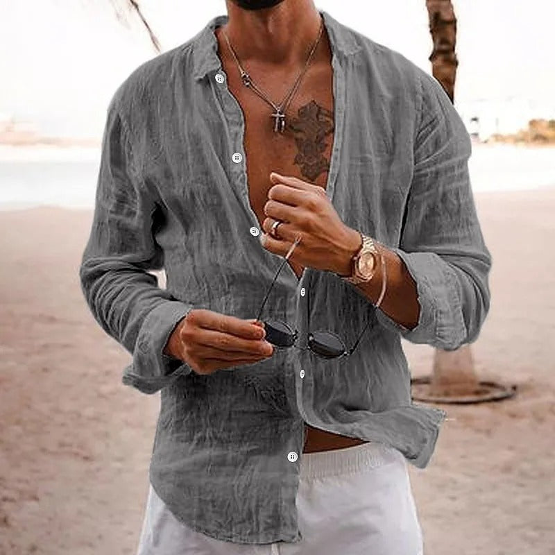 Men's Long Sleeve Textured Button-Through Shirt