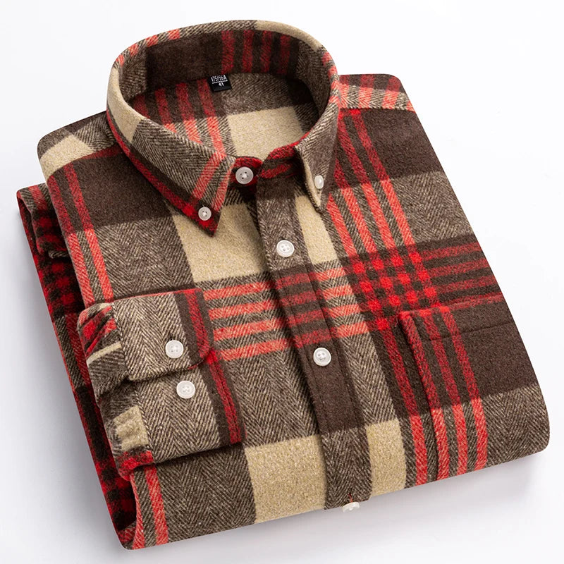 Men's Check Flannel Button-Down Collar Shirt