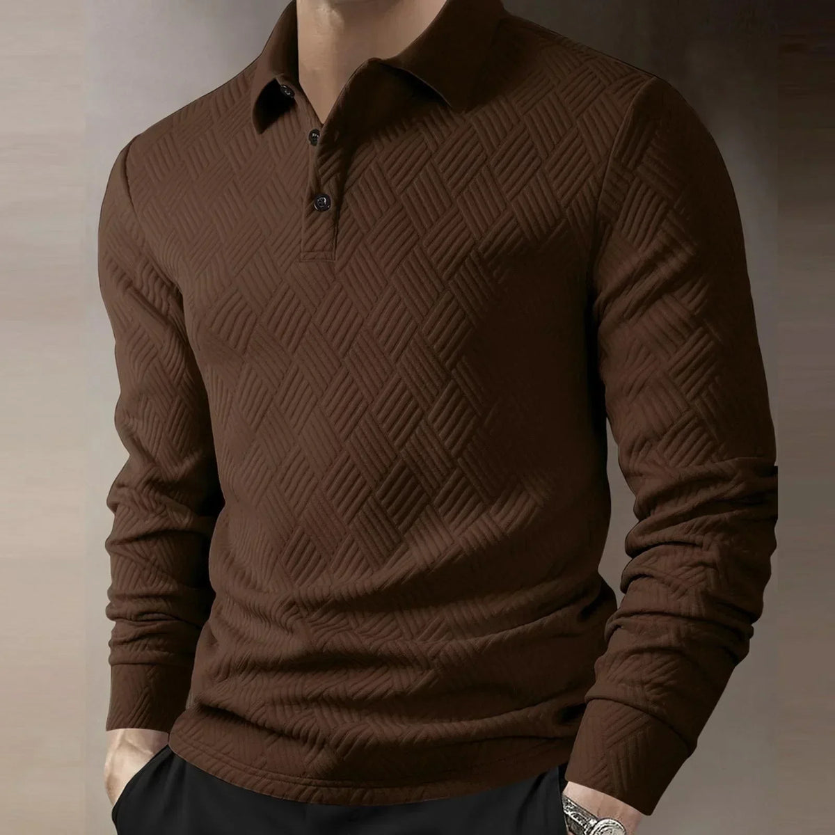 Men's Textured Knit Long Sleeve Polo