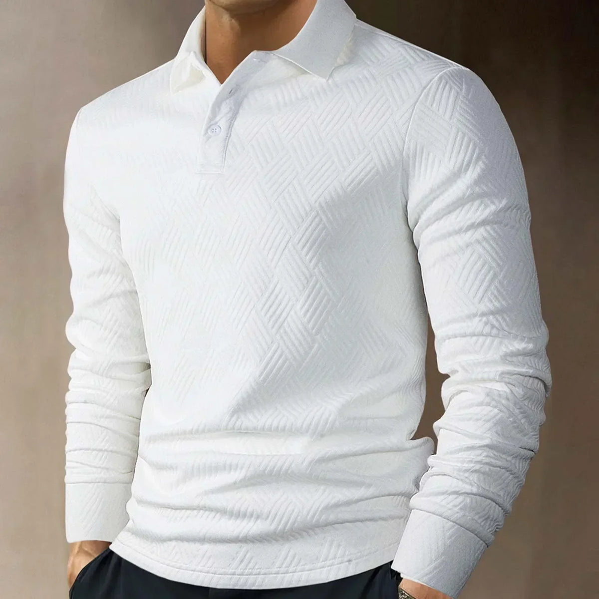 Men's Textured Knit Long Sleeve Polo