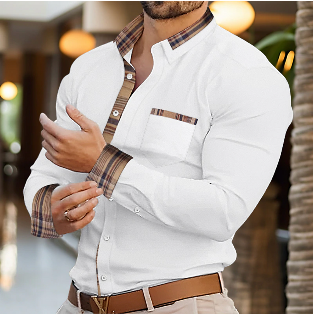 Men's Slim-Fit Contrast Trim Shirt