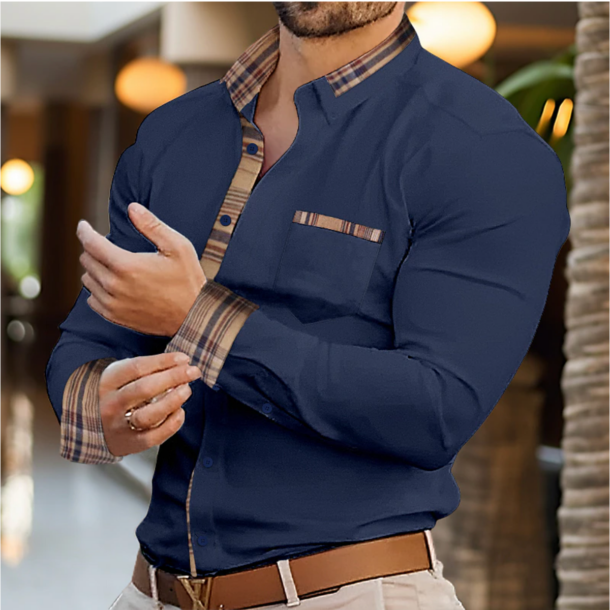 Men's Slim-Fit Contrast Trim Shirt