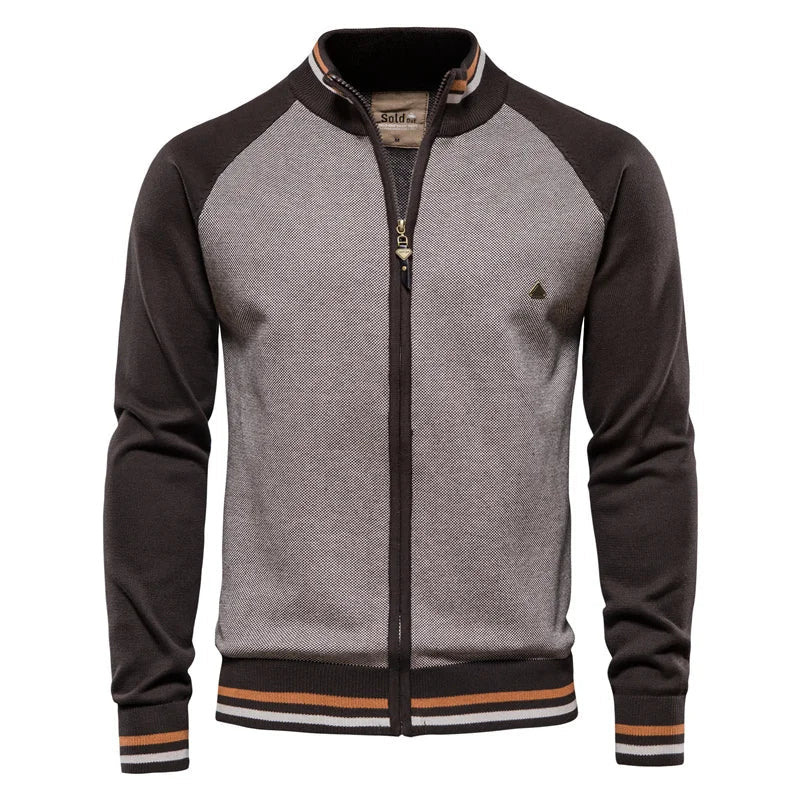 Men's Two-Tone Ribbed Funnel Neck Zip Jacket