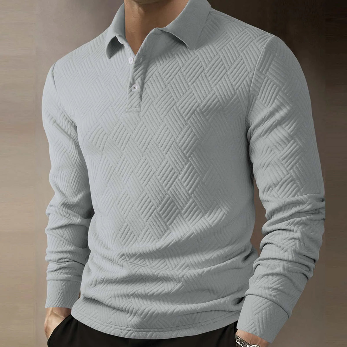 Men's Textured Knit Long Sleeve Polo