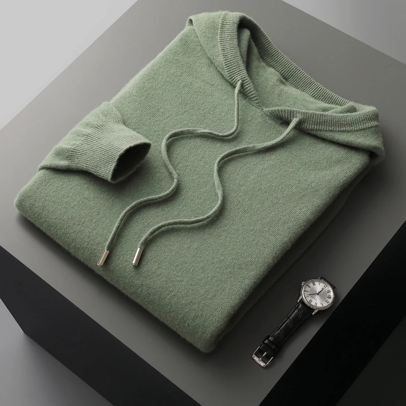 Men's Knitted Drawstring Hooded Top
