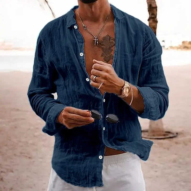 Men's Linen Long Sleeve Beach Shirt