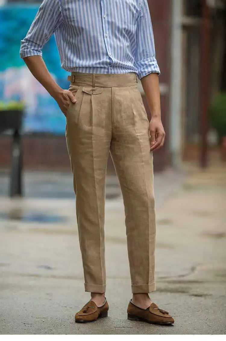 Men's Tailored High-Waisted Linen Trousers