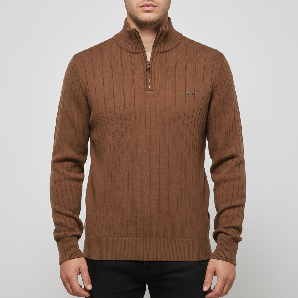 Men's Rib-Knit Funnel Neck Quarter-Zip Jumper