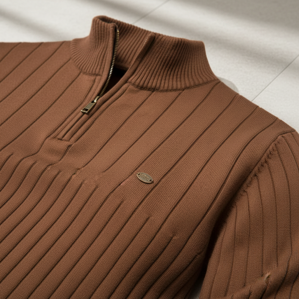 Men's Rib-Knit Funnel Neck Quarter-Zip Jumper