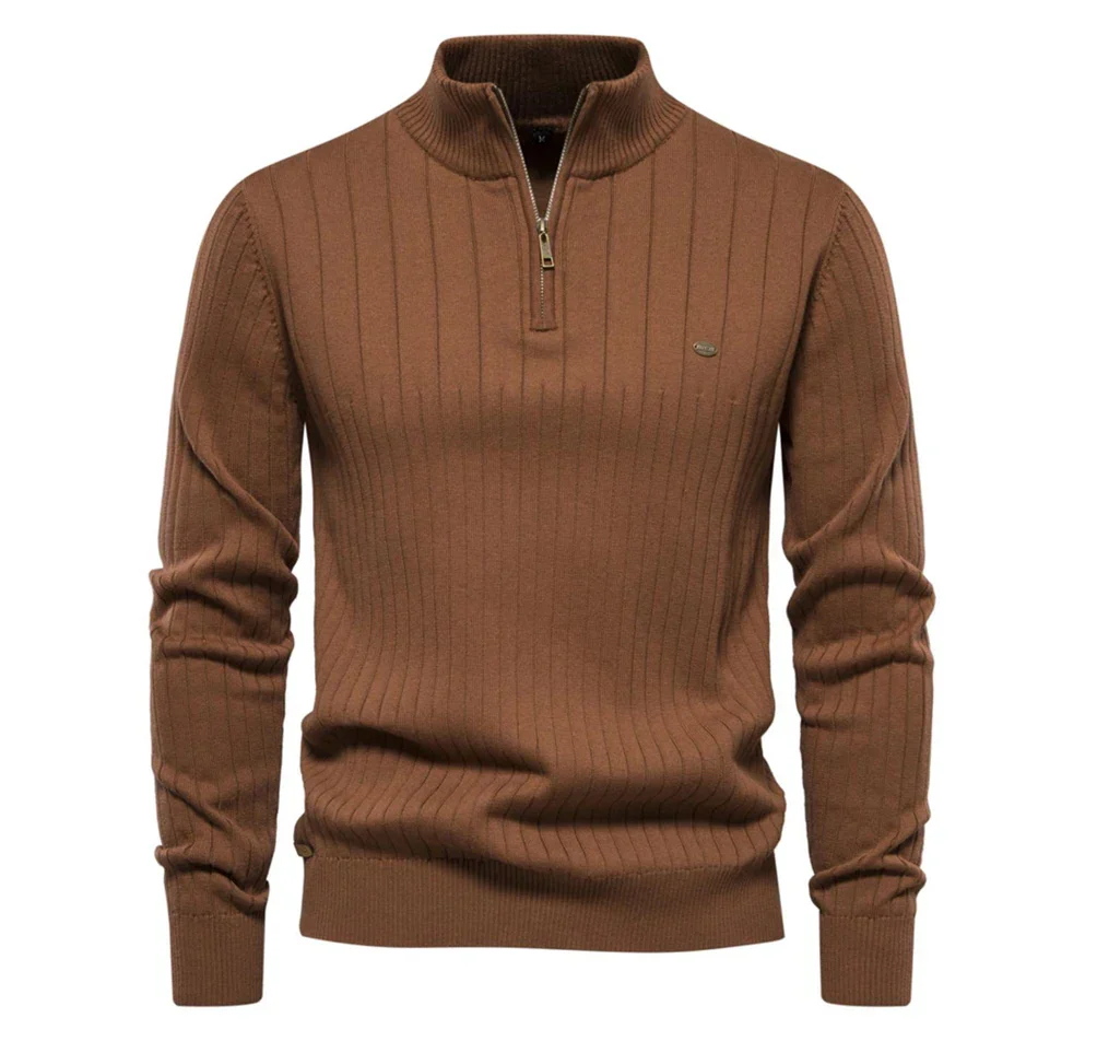 Men's Rib-Knit Funnel Neck Quarter-Zip Jumper