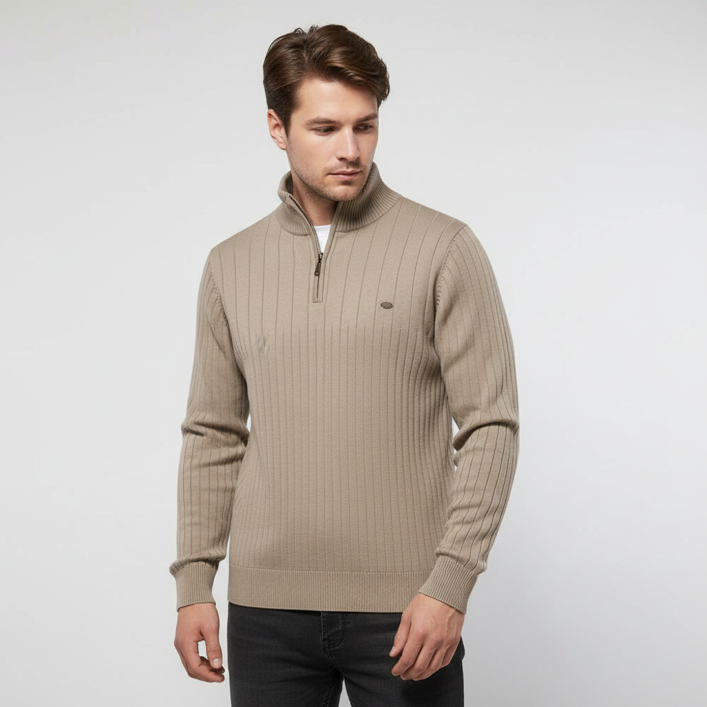 Men's Rib-Knit Funnel Neck Quarter-Zip Jumper