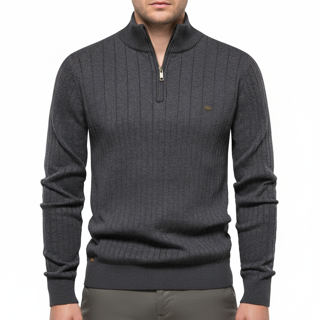 Men's Rib-Knit Funnel Neck Quarter-Zip Jumper