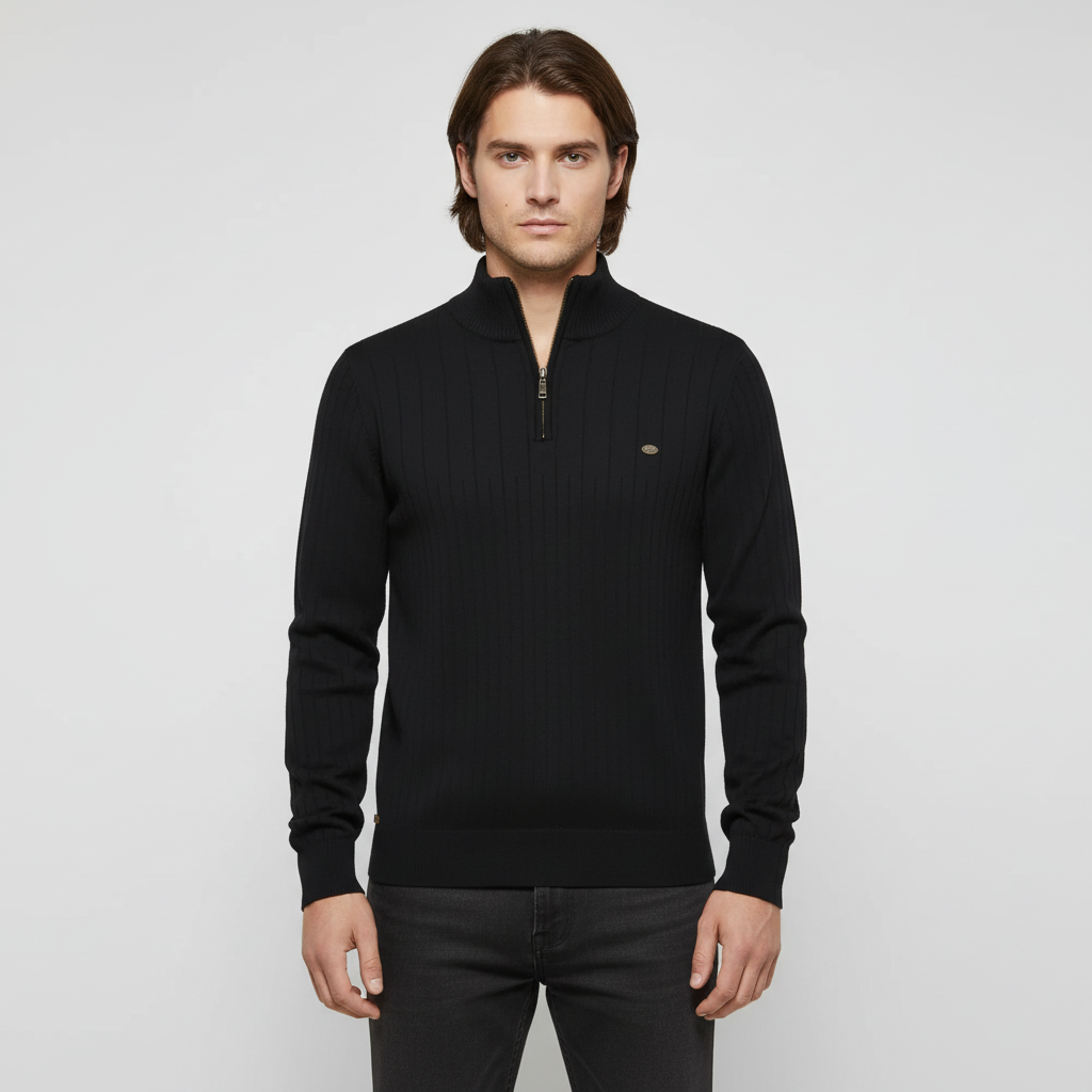 Men's Rib-Knit Funnel Neck Quarter-Zip Jumper